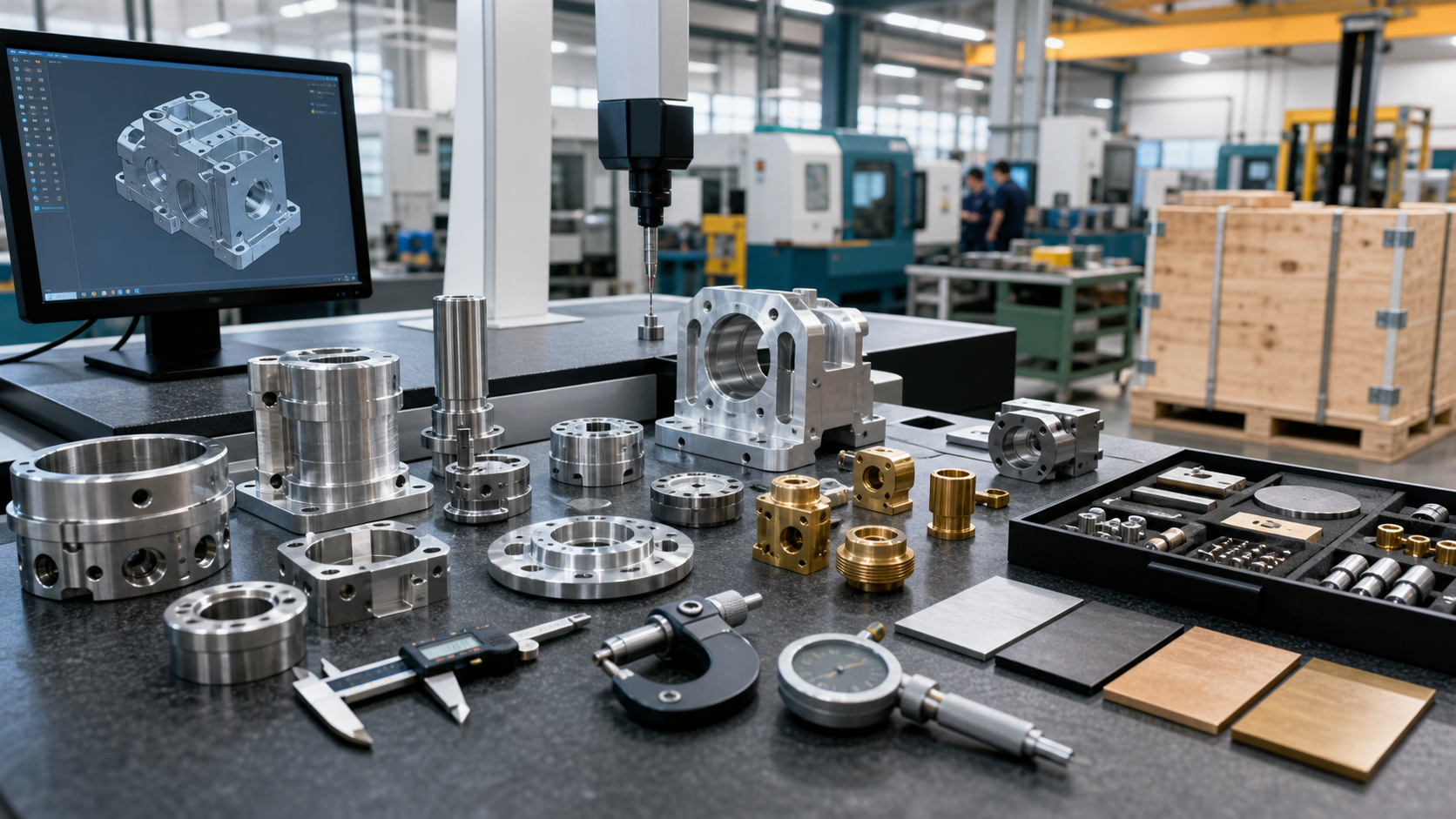 包含材料选项、公差检验、买家采购与出口包装的 CNC 精密工业零部件